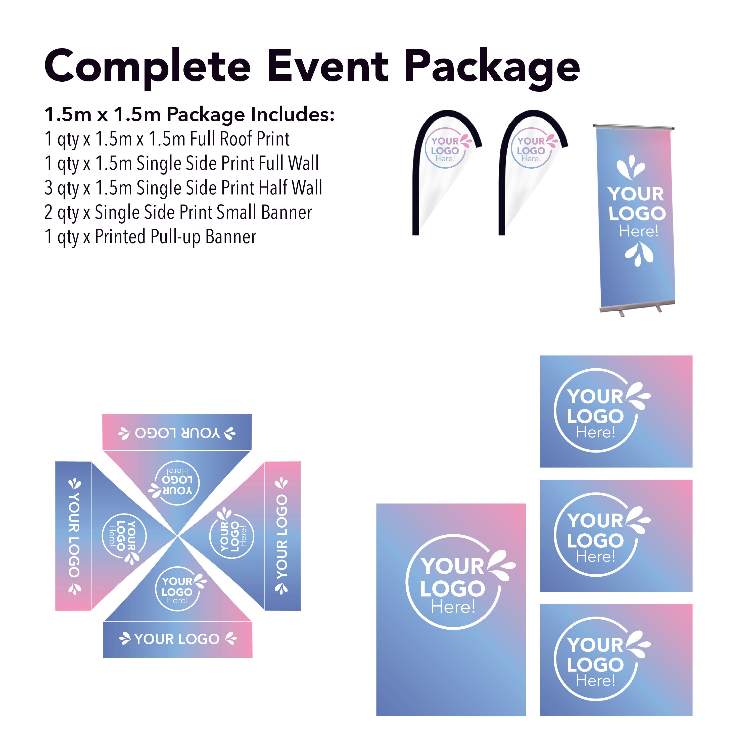 1.5m x 1.5m Printed Folding Marquee | Complete Event Package