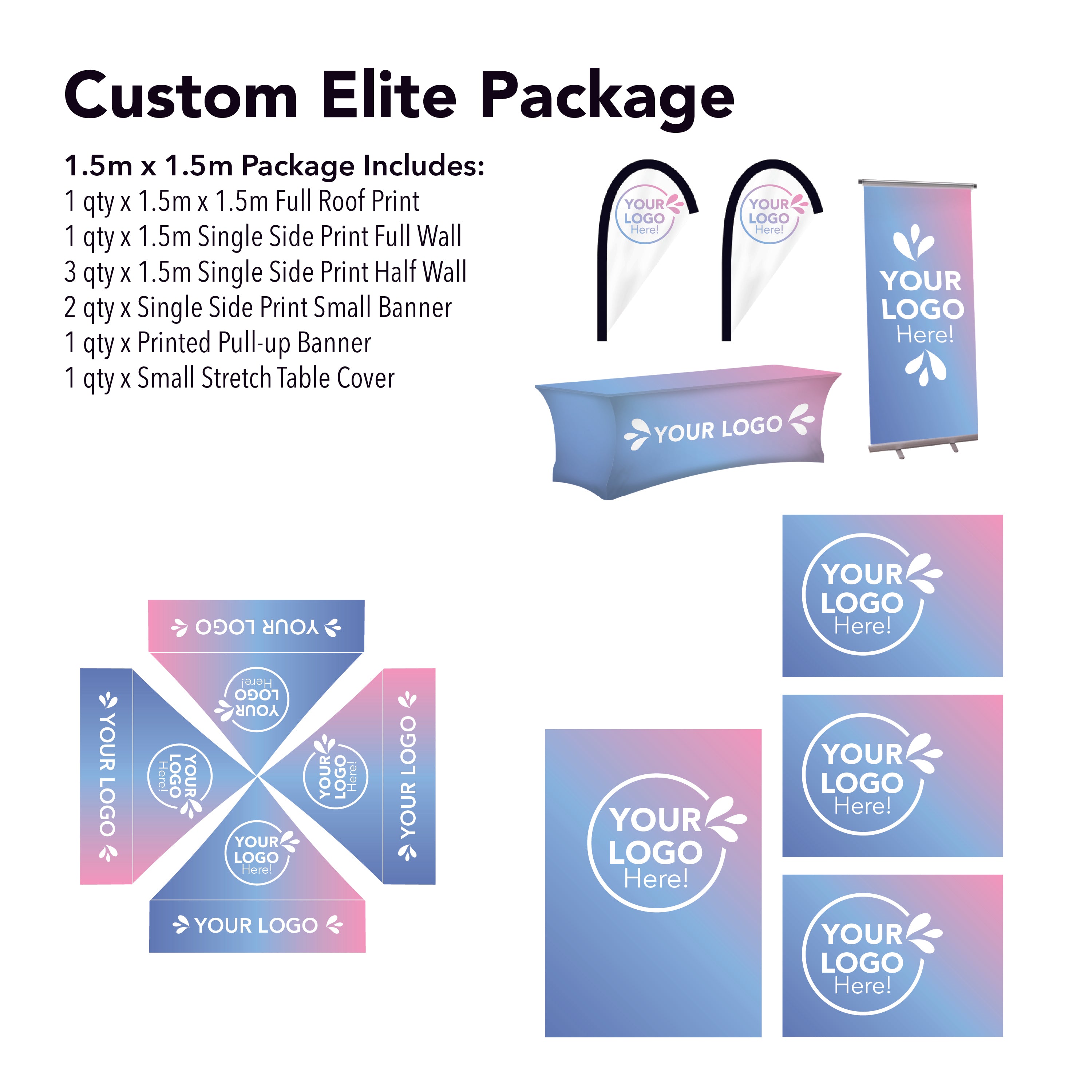 1.5m x 1.5m Printed Folding Marquee | Custom Elite Package