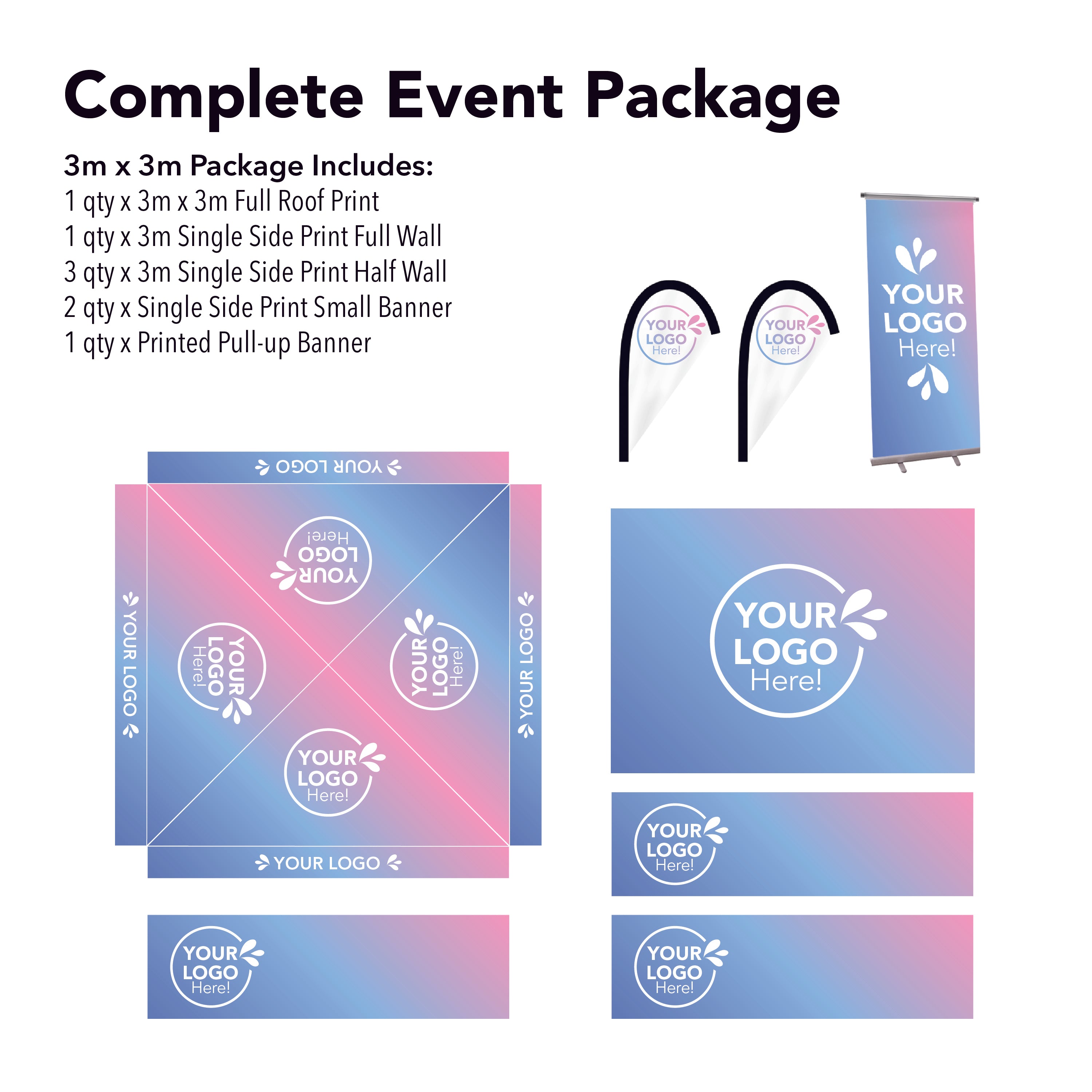 3m x 3m Printed Folding Marquee | Complete Event Package