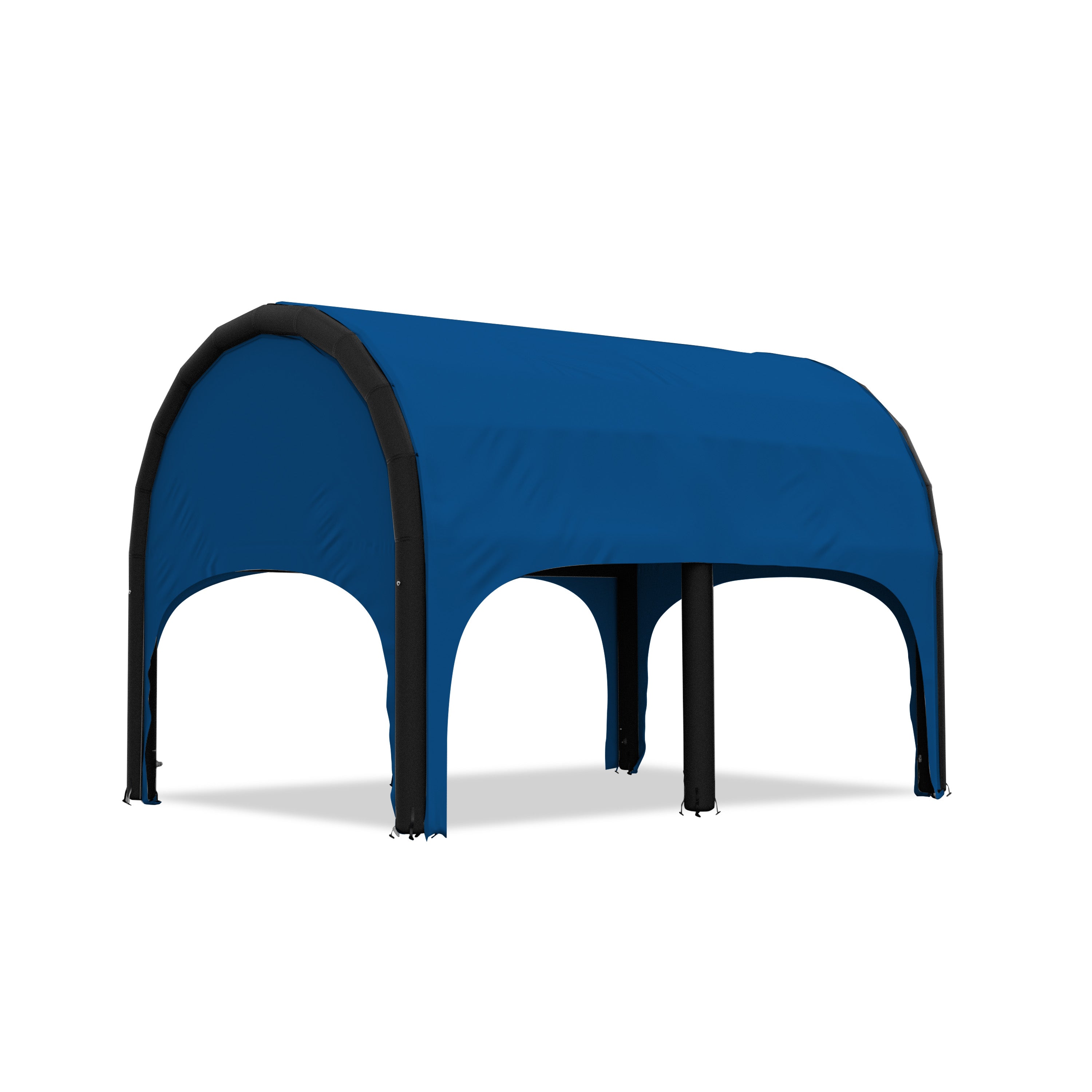 5m polaris high pressure inflatable tent with a blue roof and black inflatable frame
