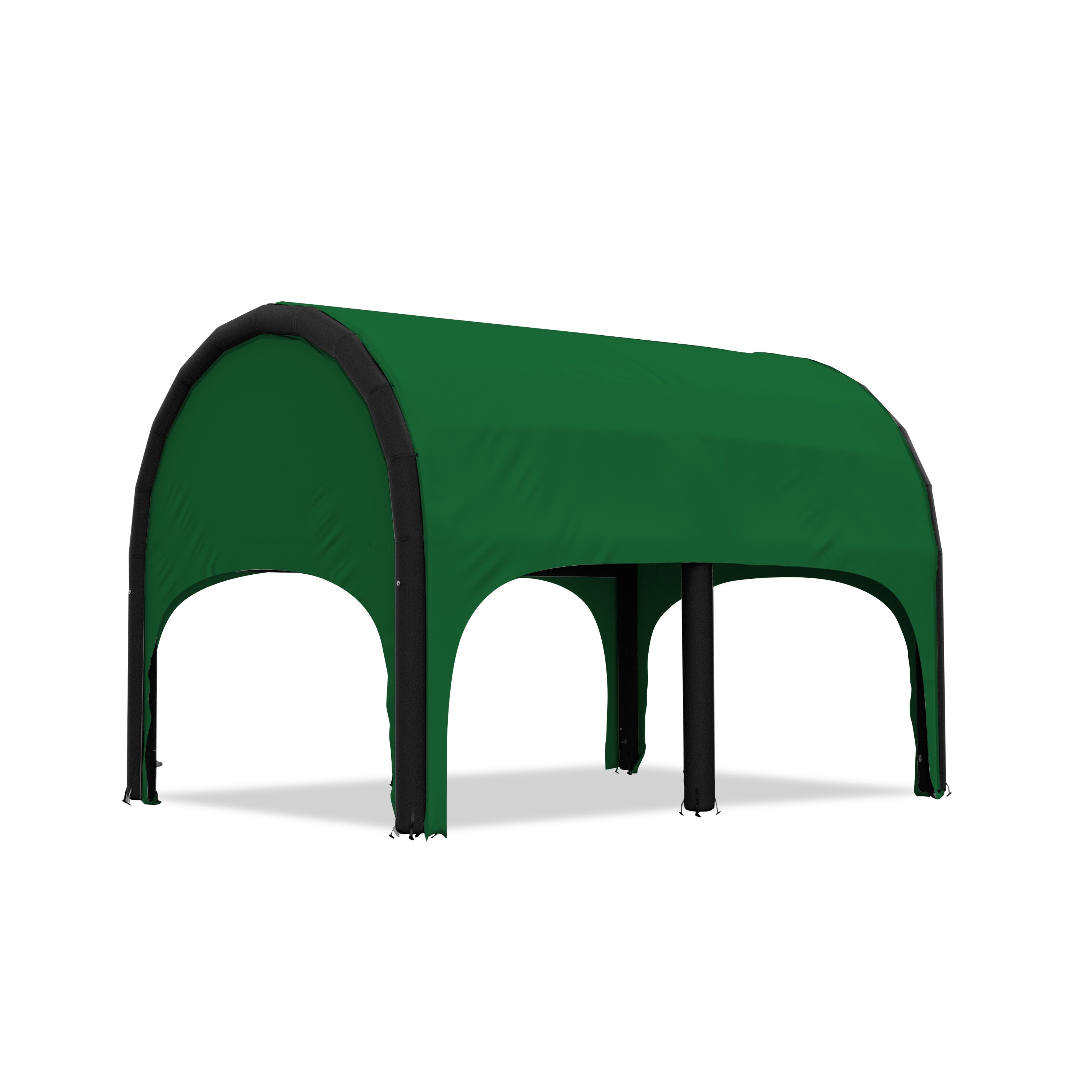 5m polaris high pressure inflatable tent with a green roof and black inflatable frame
