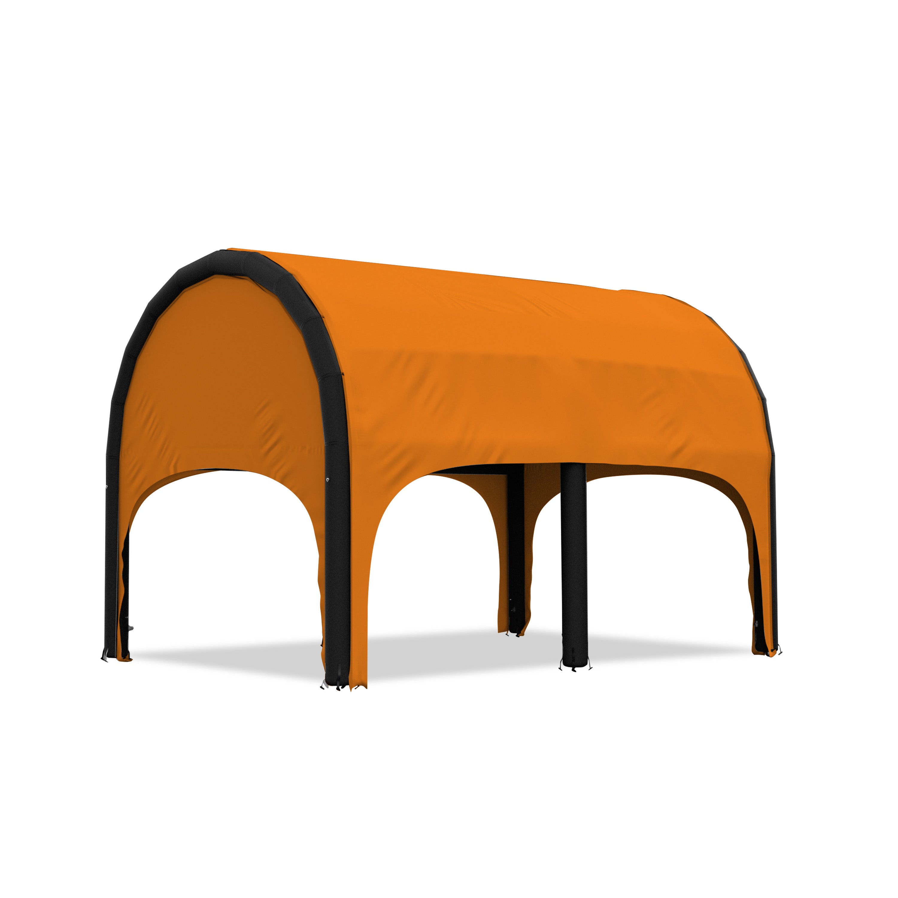 5m polaris high pressure inflatable tent with a orange roof and black inflatable frame