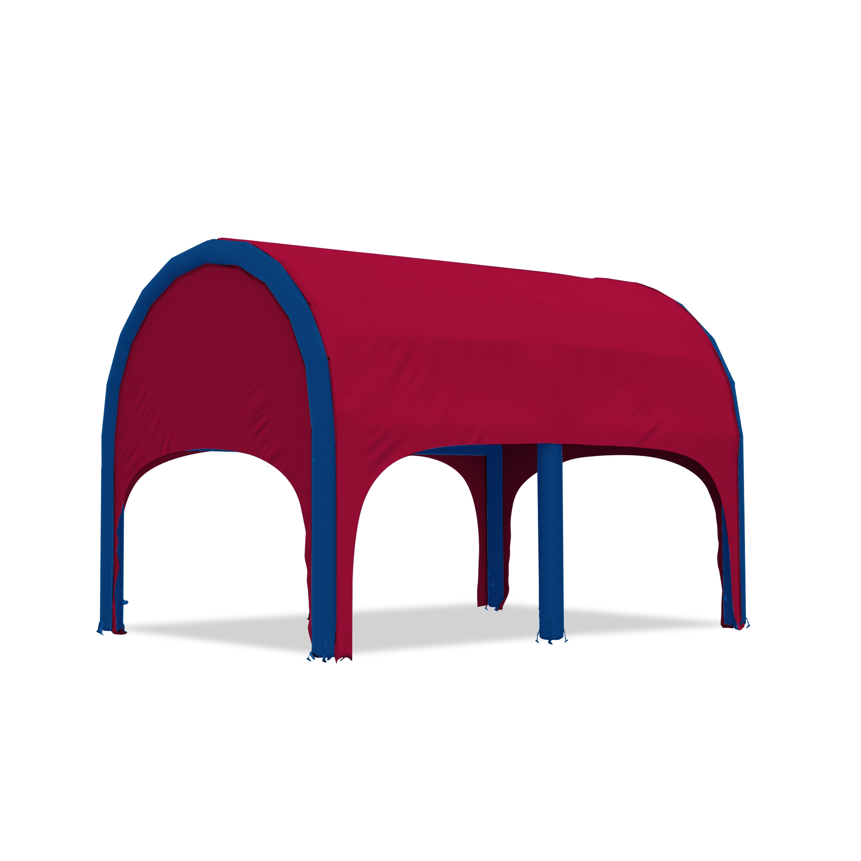 5m polaris high pressure inflatable tent with a red roof and blue inflatable frame