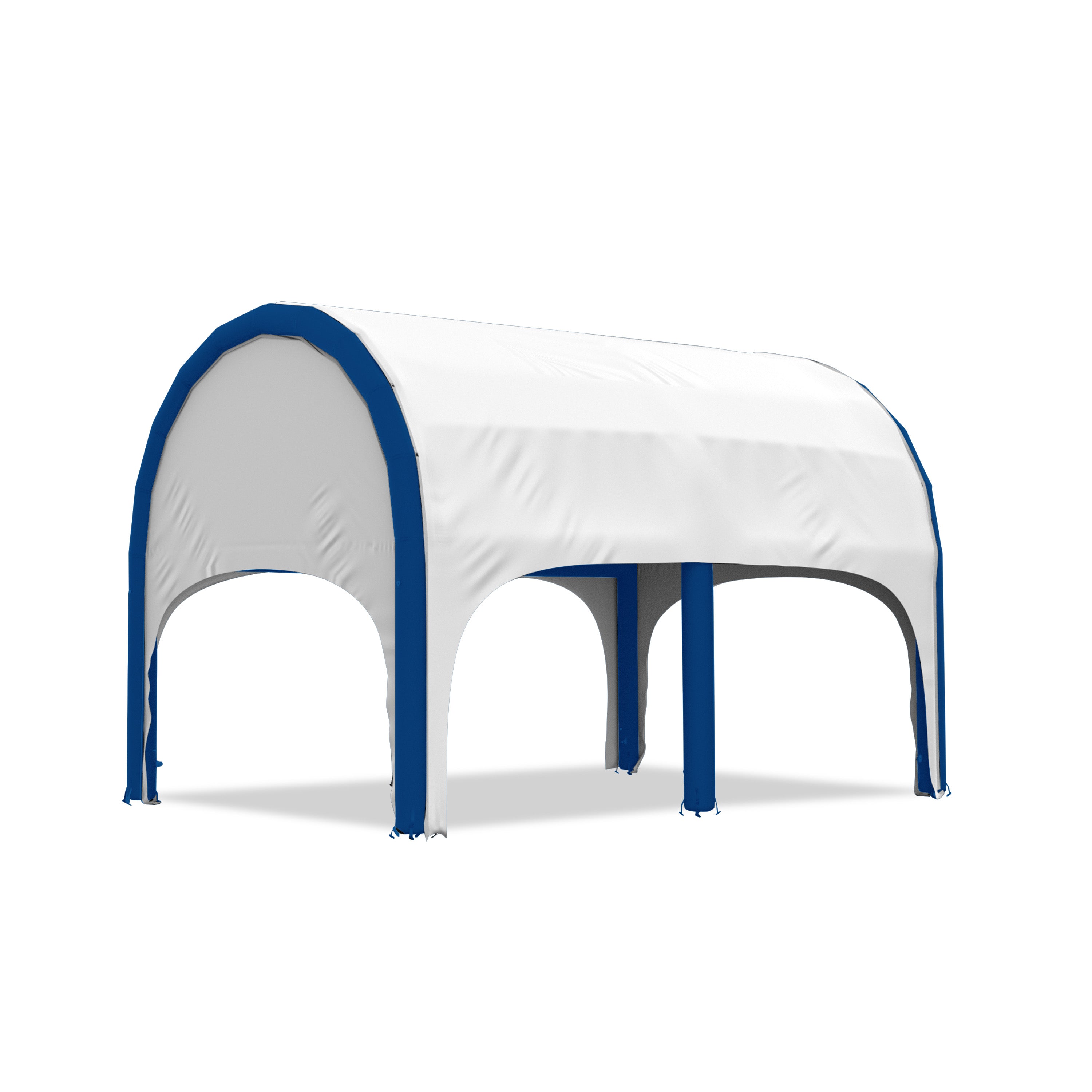 5m polaris high pressure inflatable tent with a white roof and blue inflatable frame