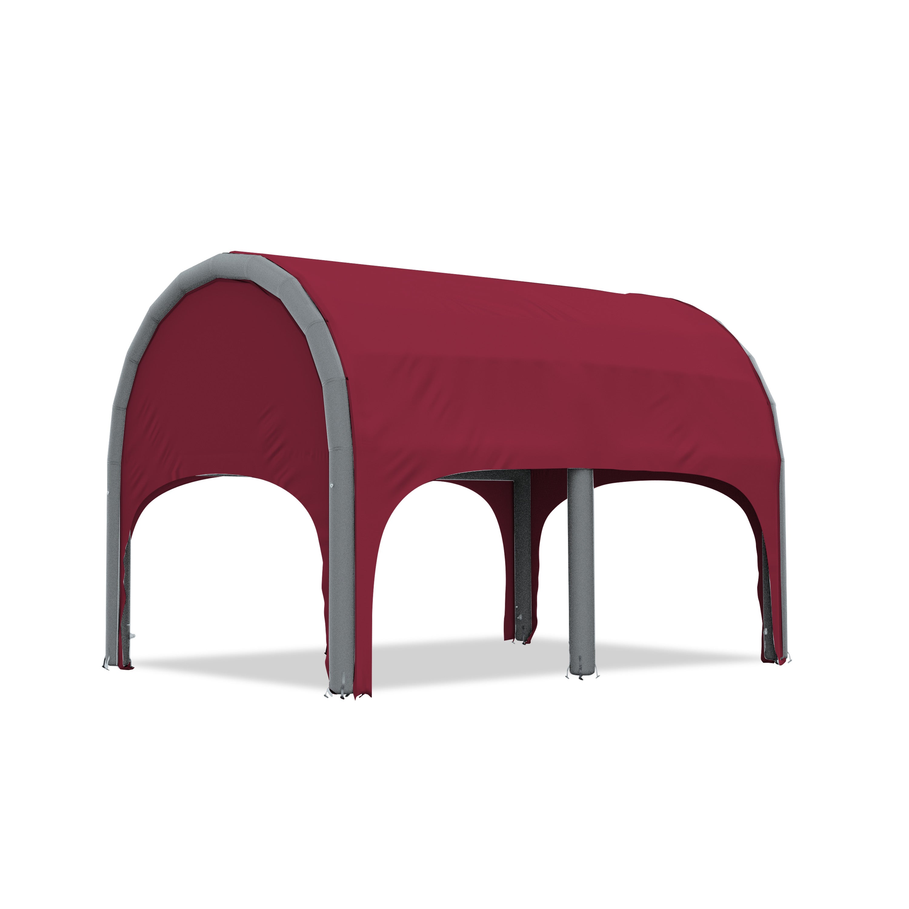 5m polaris high pressure inflatable tent with a maroon roof and gray inflatable frame