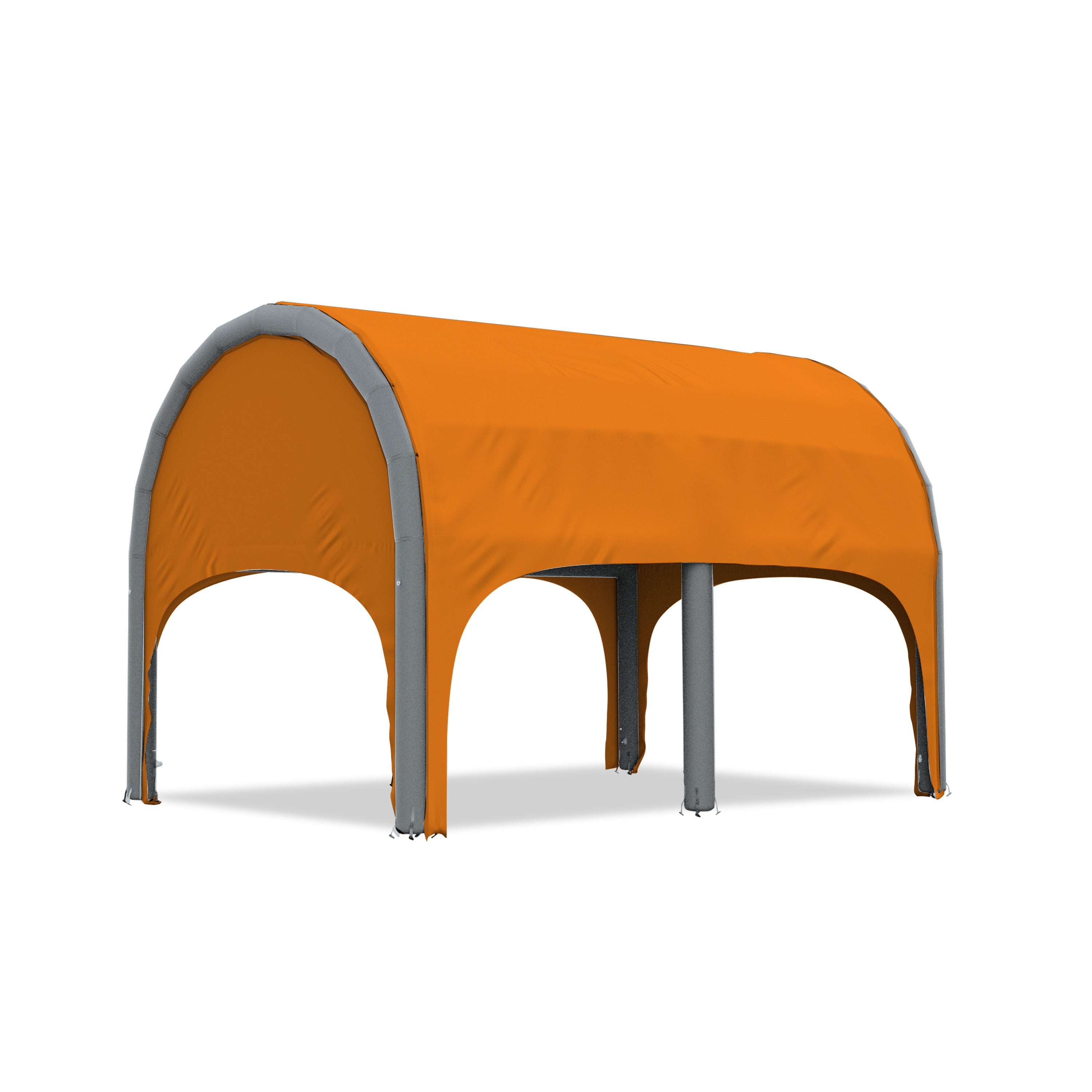 5m polaris high pressure inflatable tent with a orange roof and gray inflatable frame