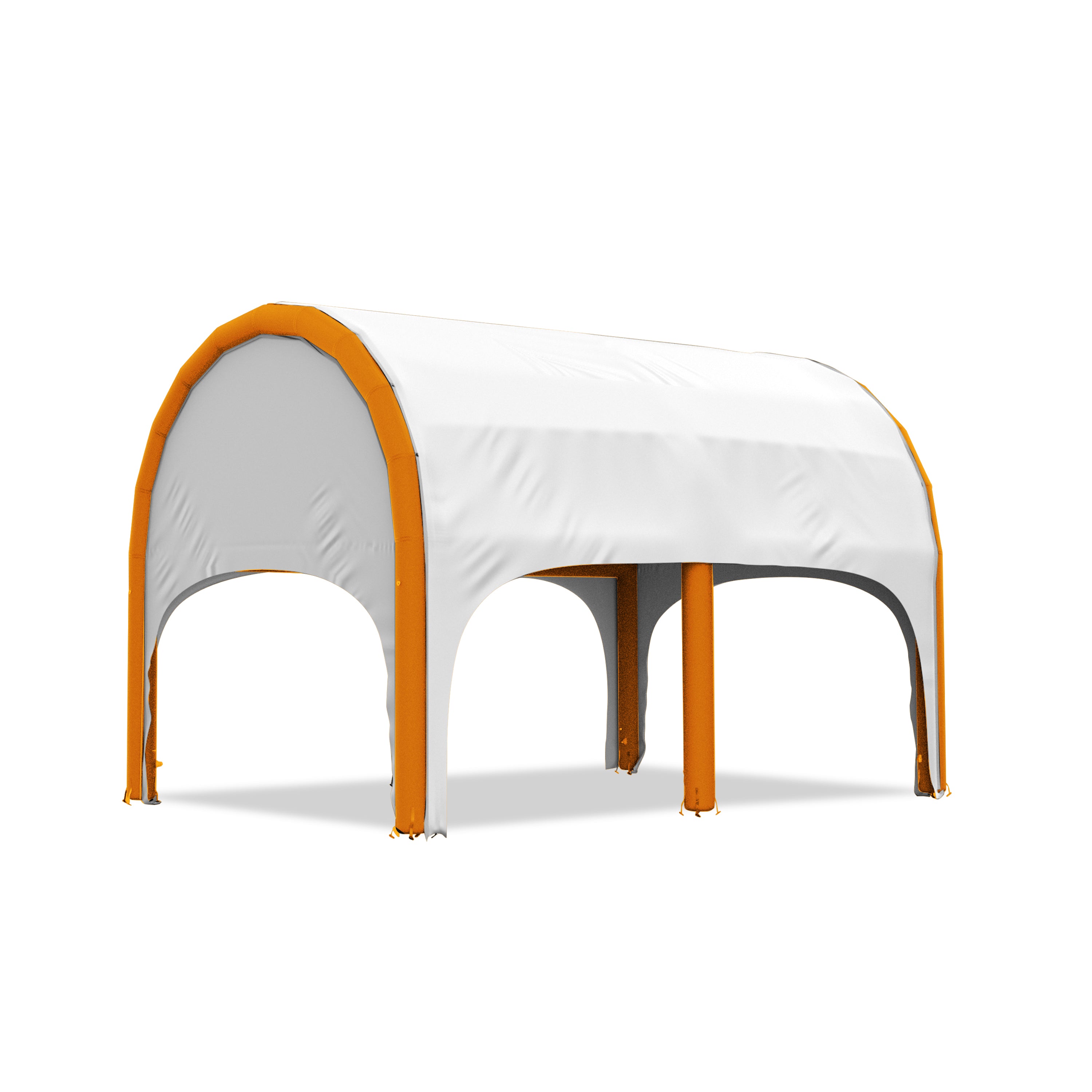 5m polaris high pressure inflatable tent with a white roof and orange inflatable frame