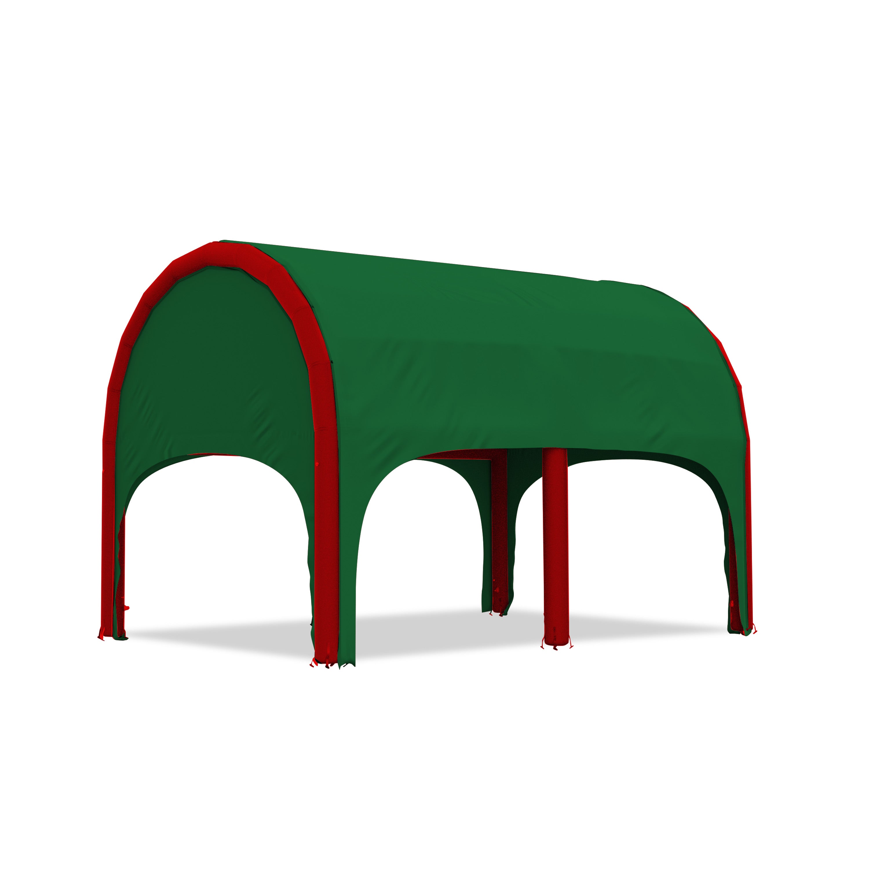 5m polaris high pressure inflatable tent with a green roof and red inflatable frame