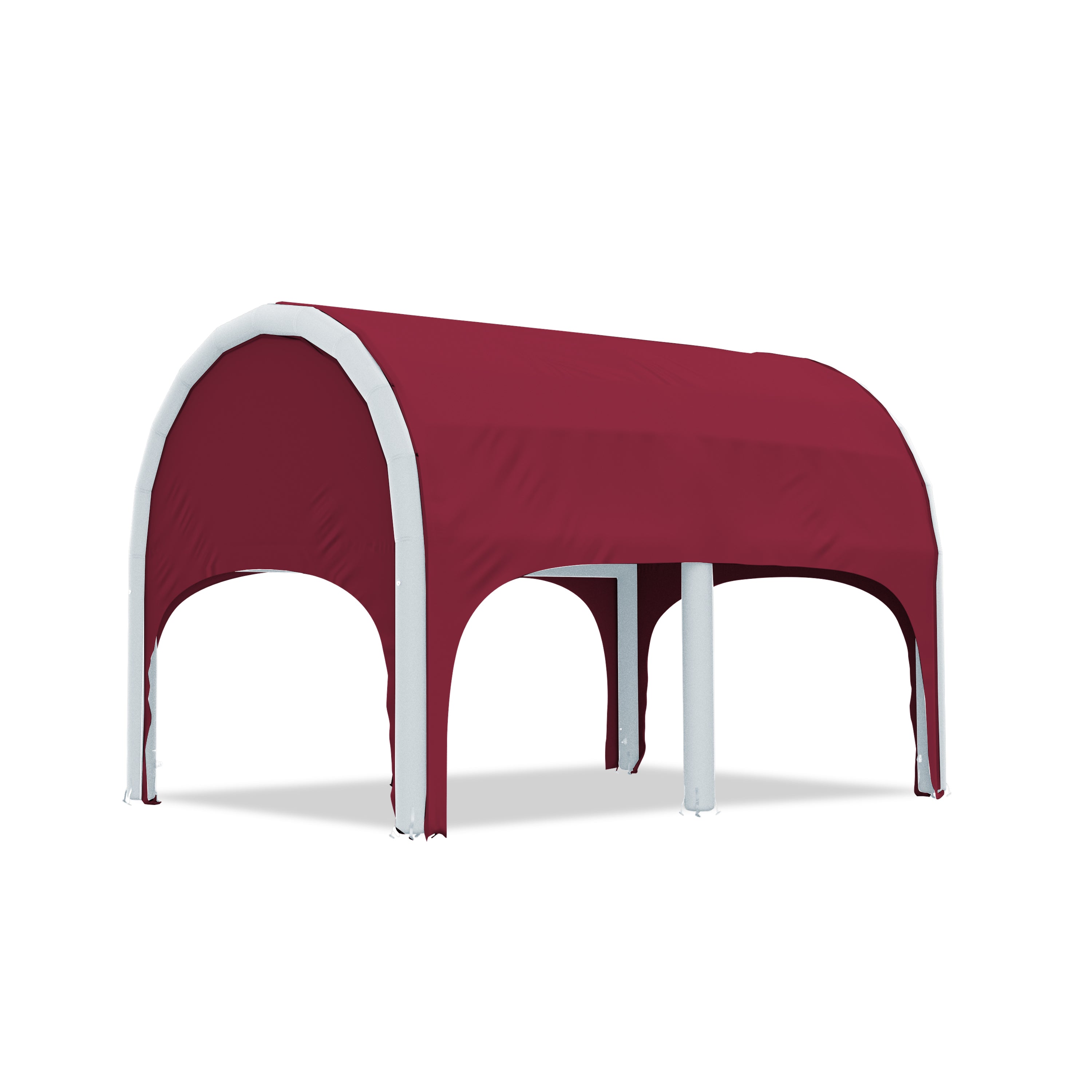 5m polaris high pressure inflatable tent with a maroon roof and white inflatable frame