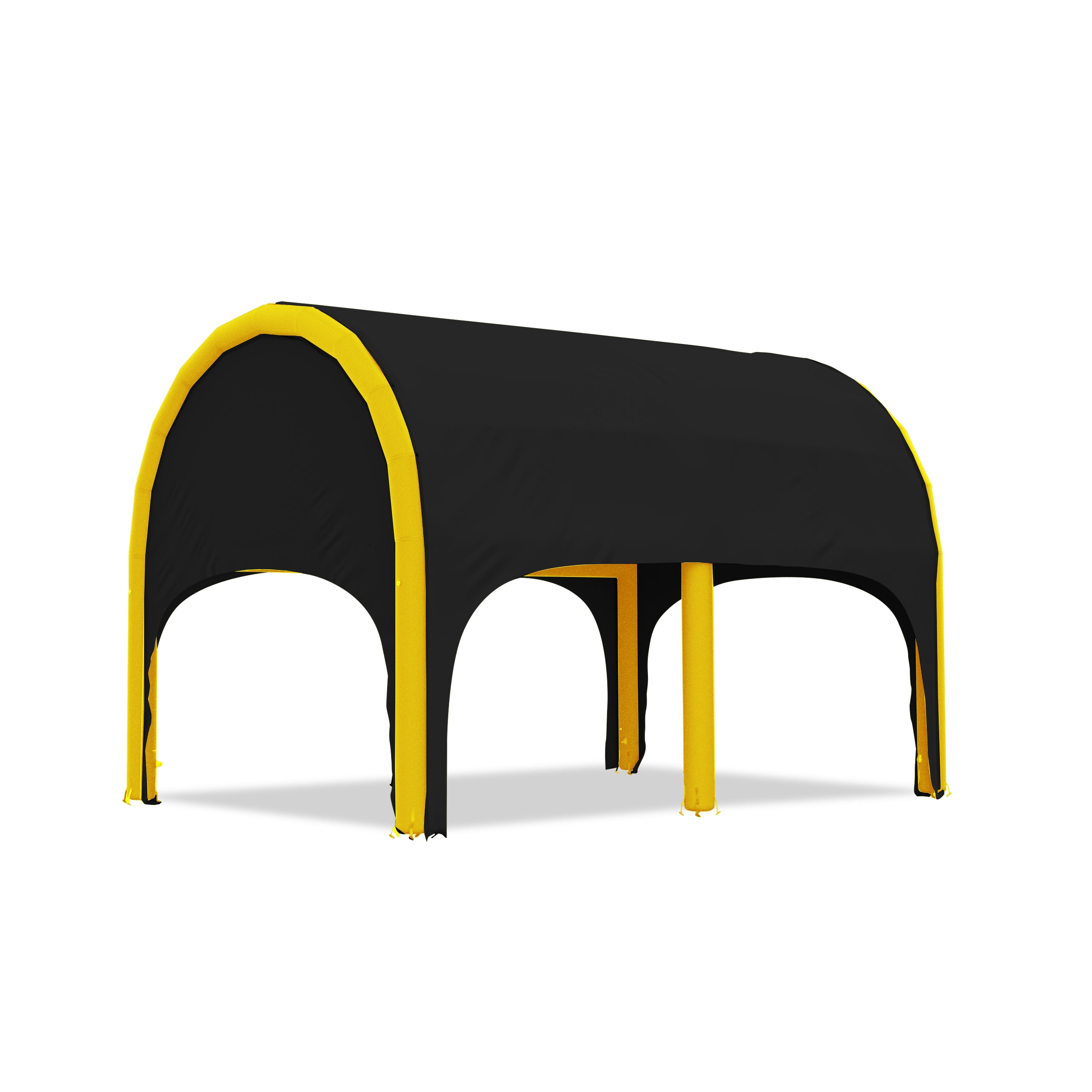 5m polaris high pressure inflatable tent with a black roof and yellow inflatable frame