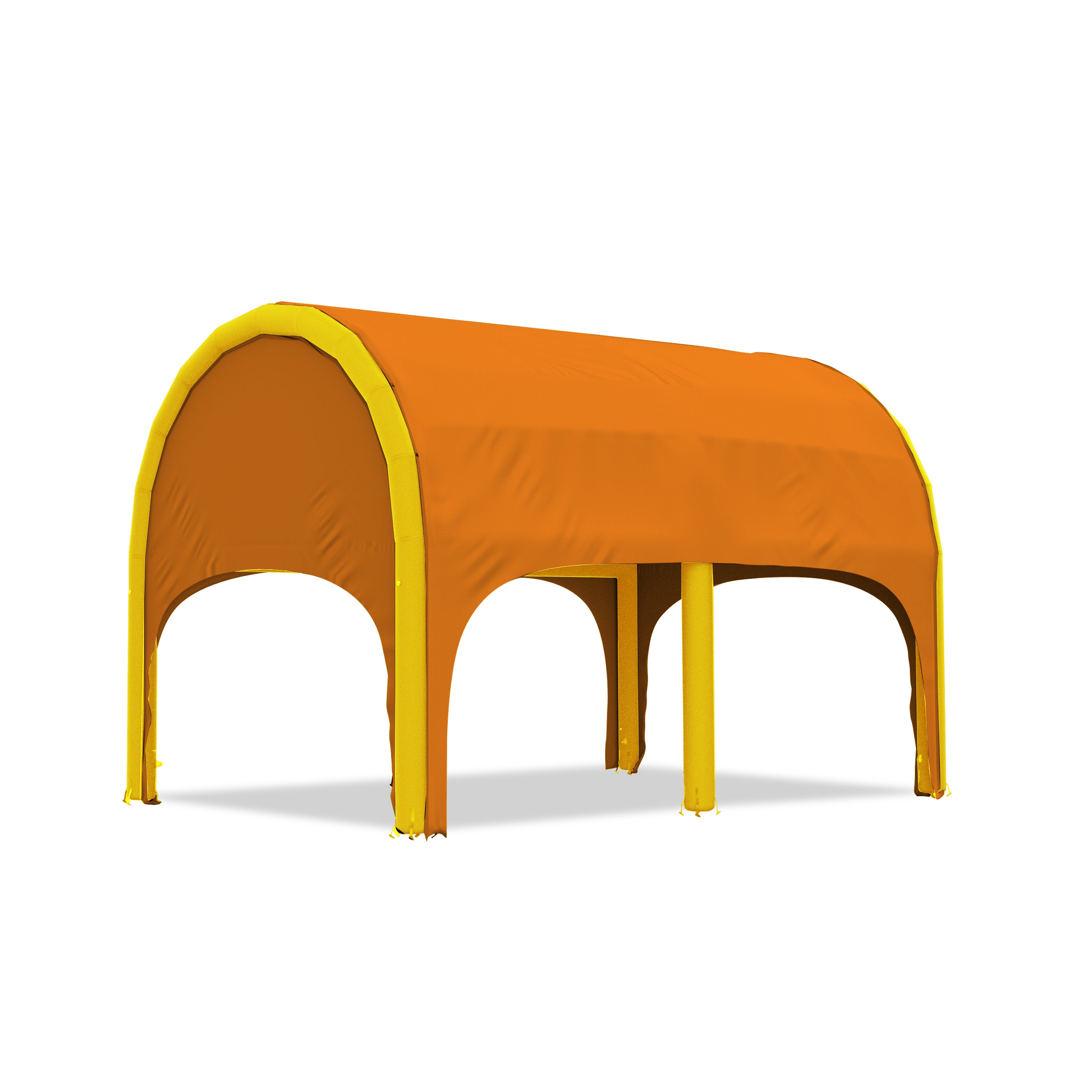 5m polaris high pressure inflatable tent with a orange roof and yellow inflatable frame