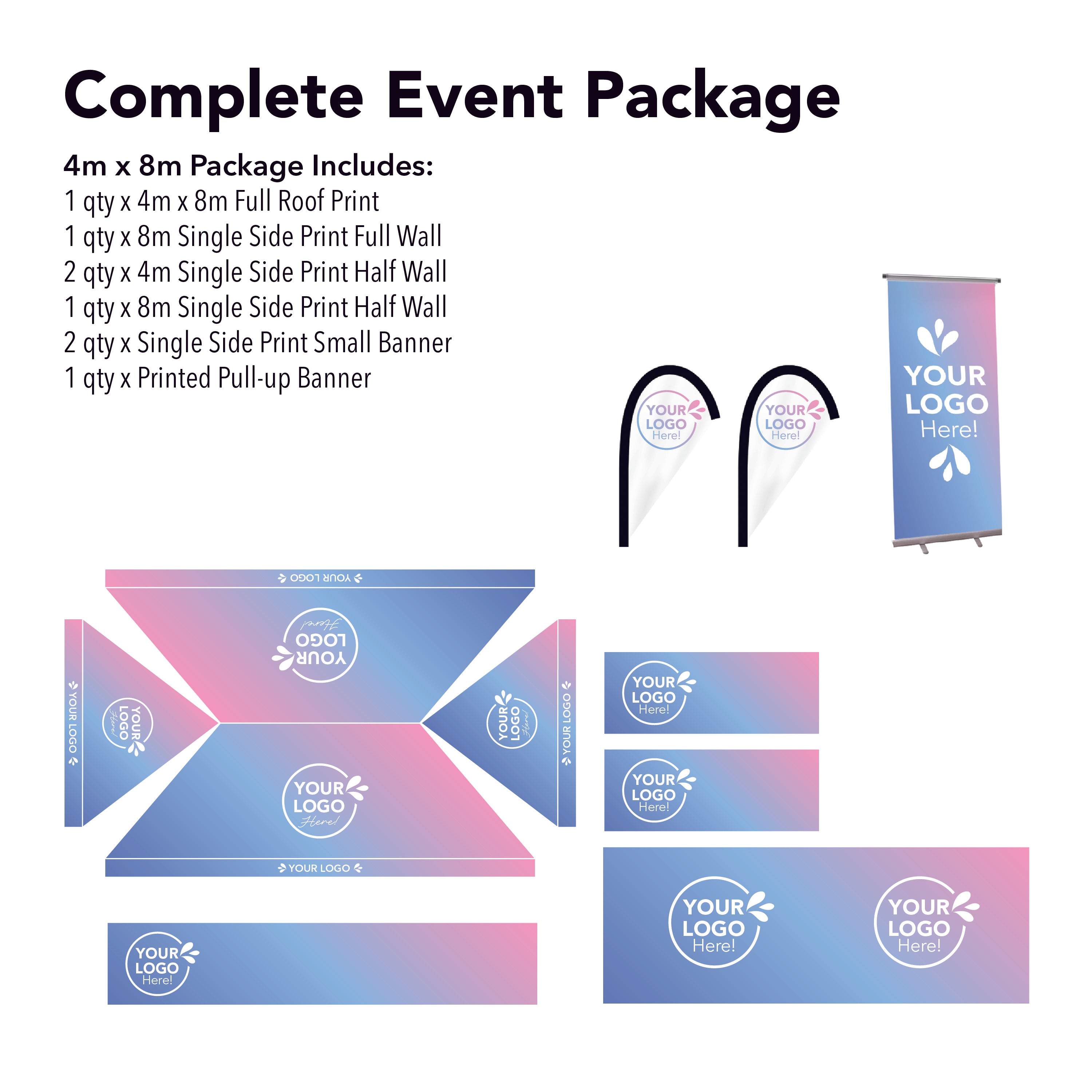 4m x 8m Printed Folding Marquee | Complete Event Package