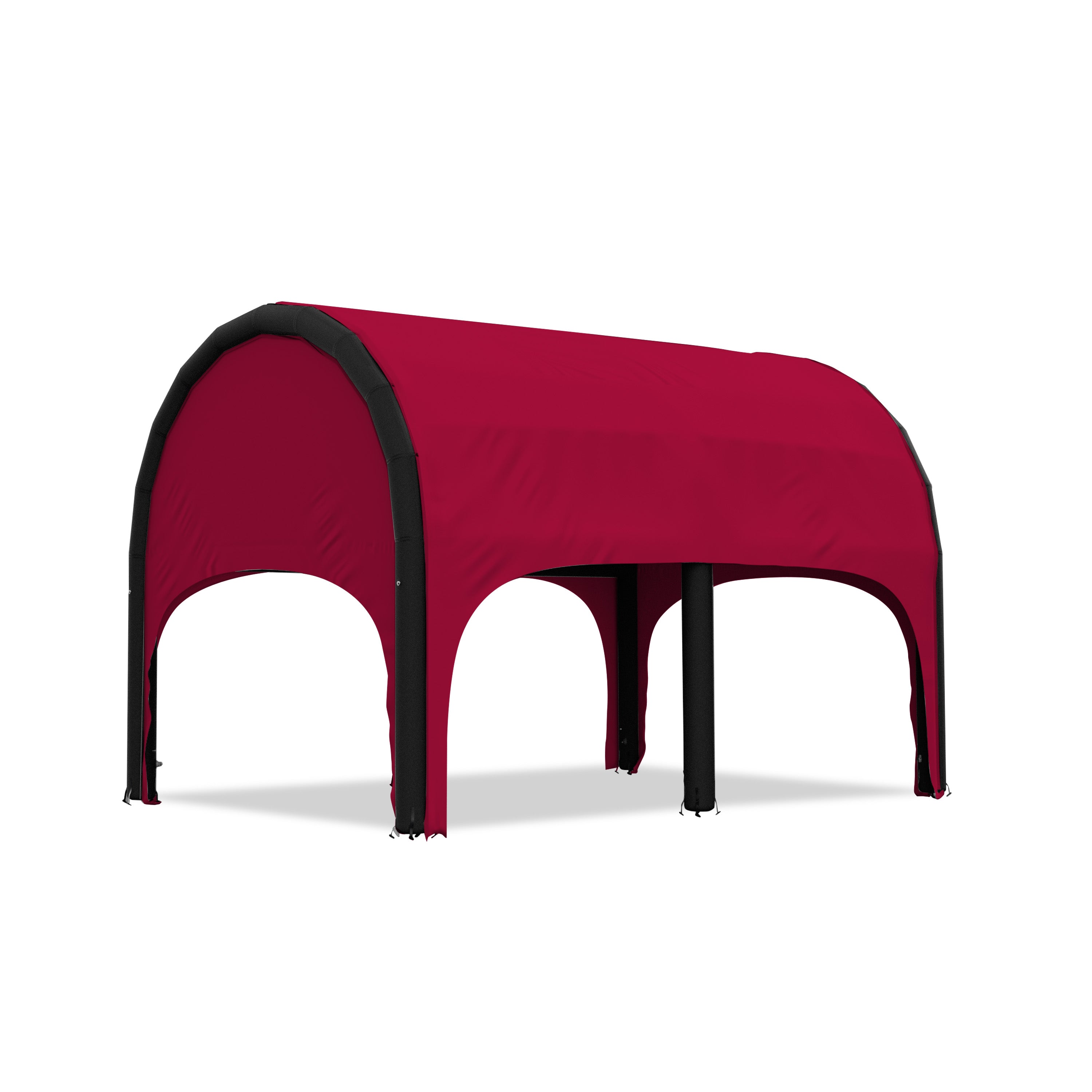 5m polaris high pressure inflatable tent with a red roof and black inflatable frame