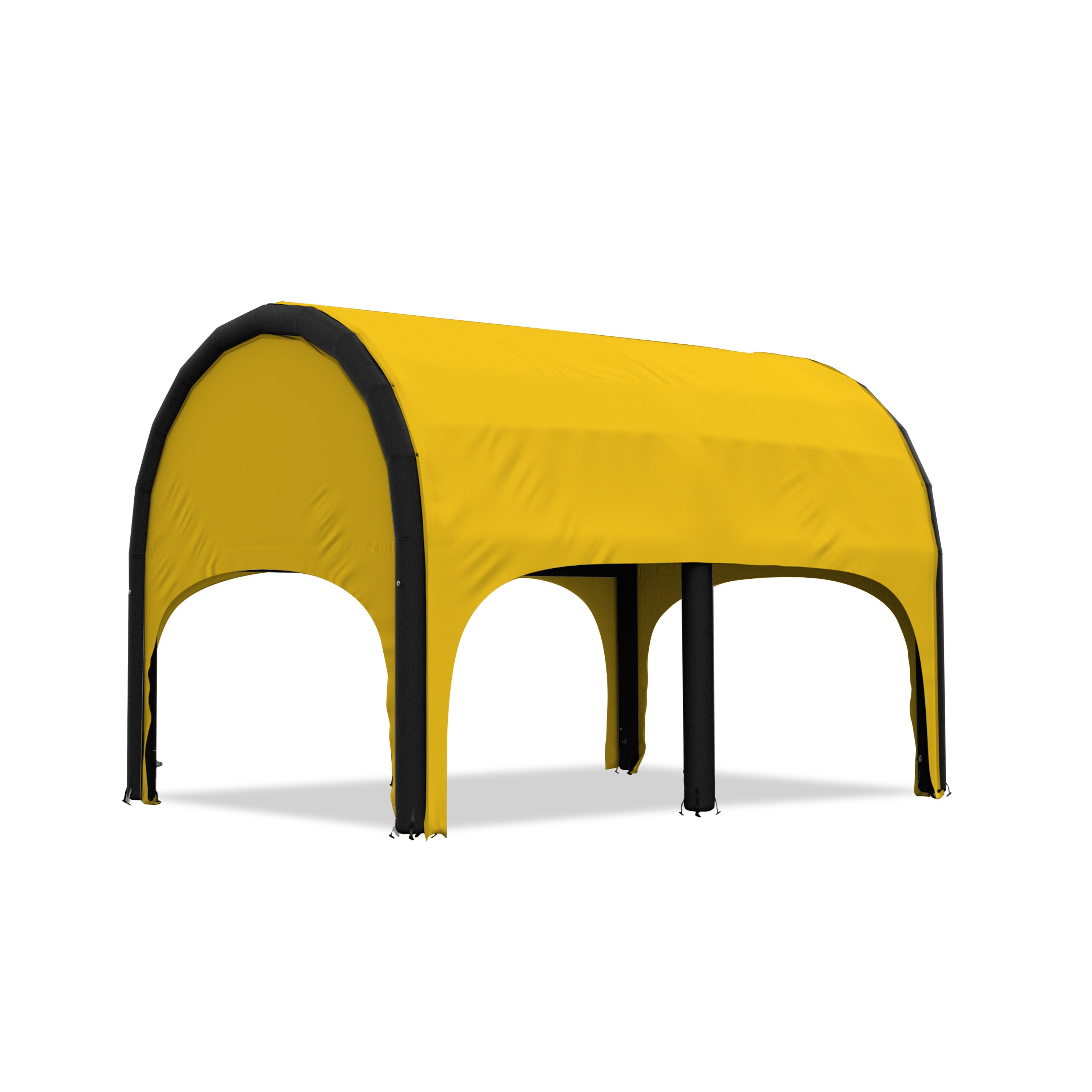 5m polaris high pressure inflatable tent with a yellow roof and black inflatable frame