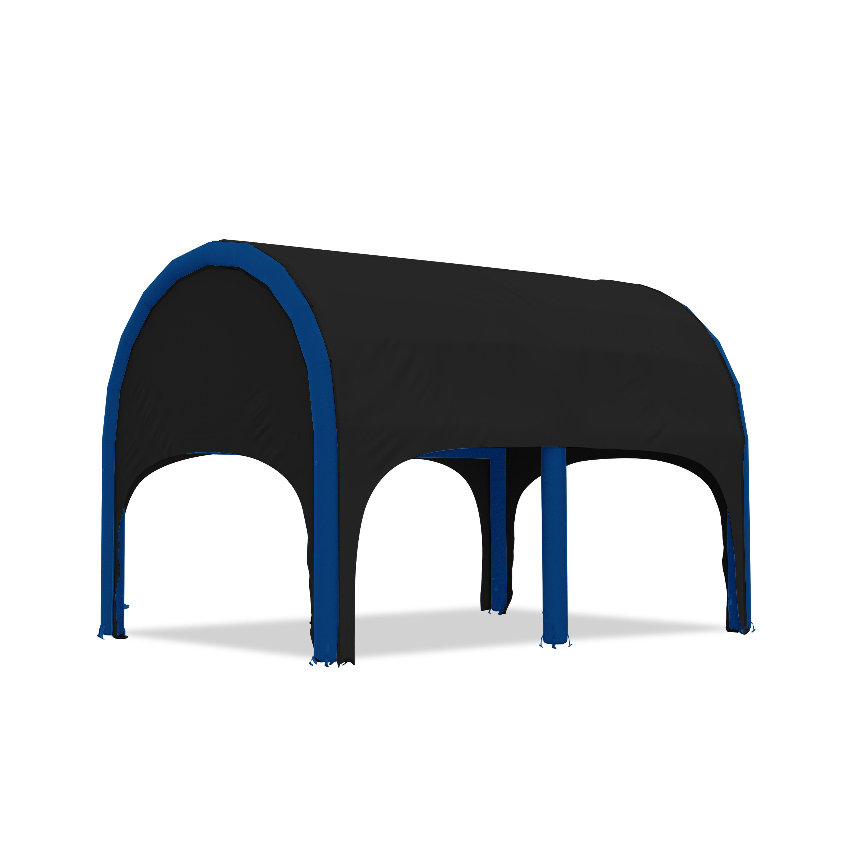 5m polaris high pressure inflatable tent with a black roof and blue inflatable frame