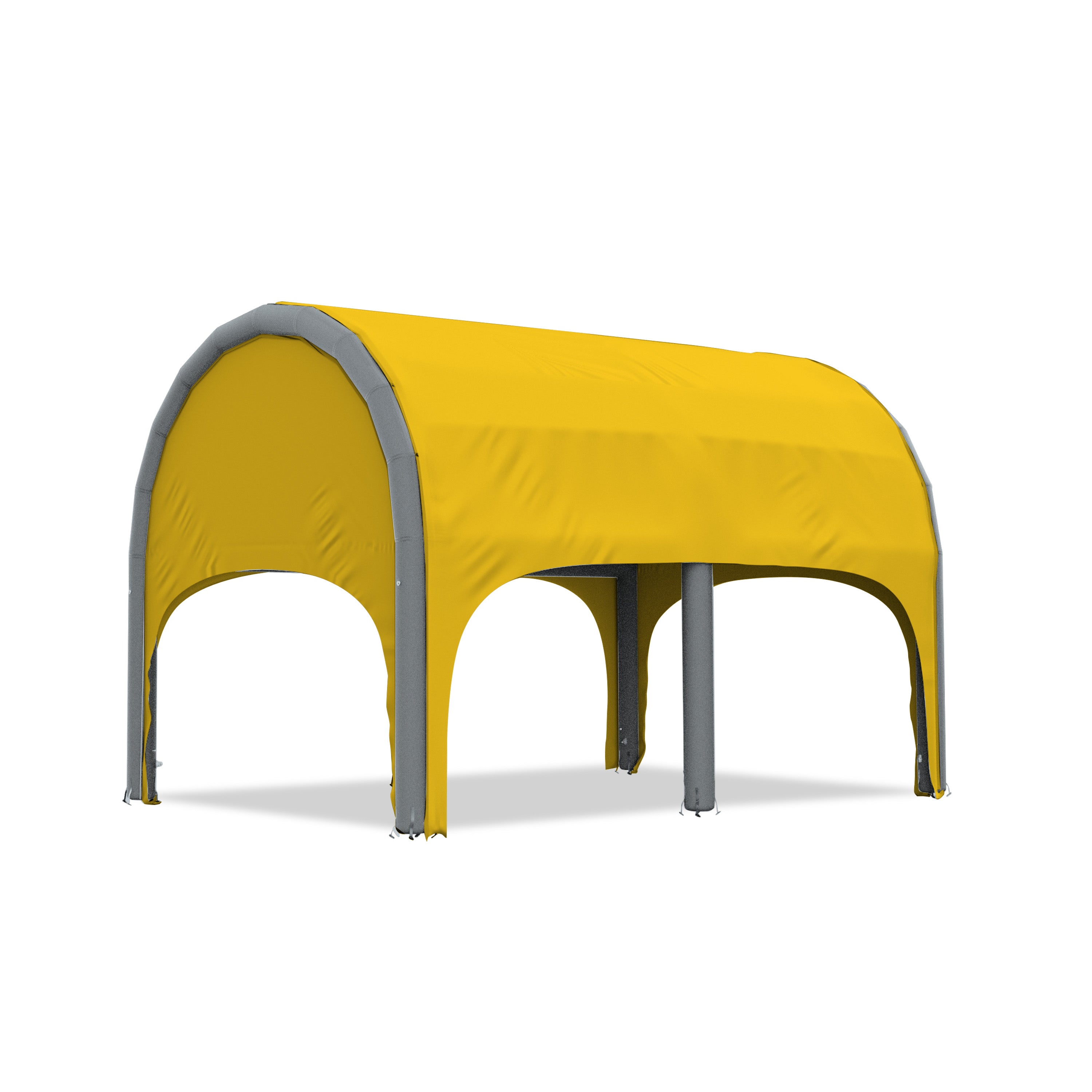 5m polaris high pressure inflatable tent with a yellow roof and gray inflatable frame