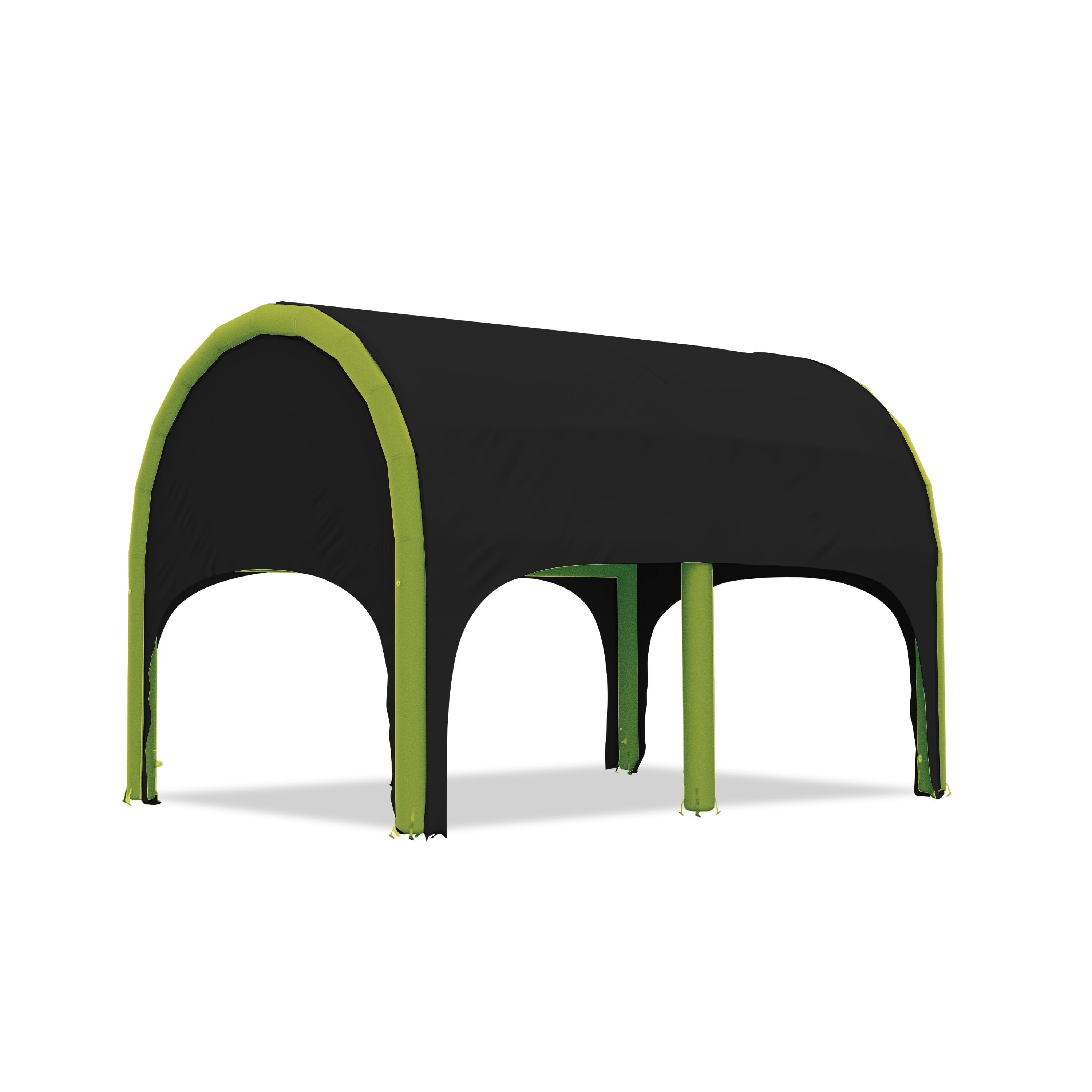 5m polaris high pressure inflatable tent with a black roof and green inflatable frame