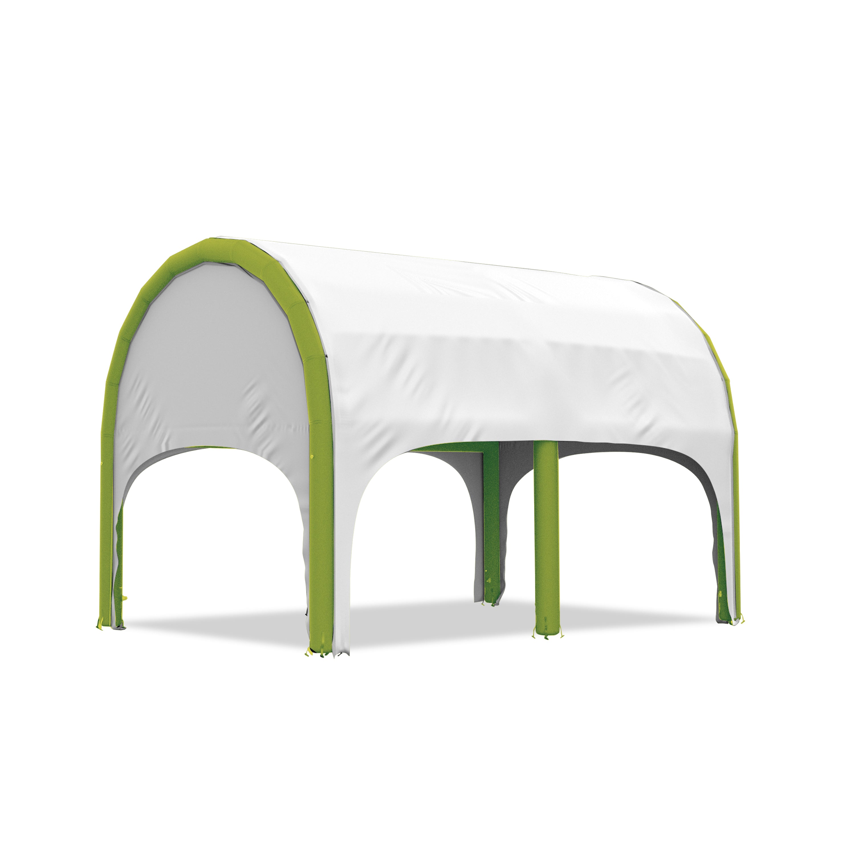 5m polaris high pressure inflatable tent with a white roof and green inflatable frame