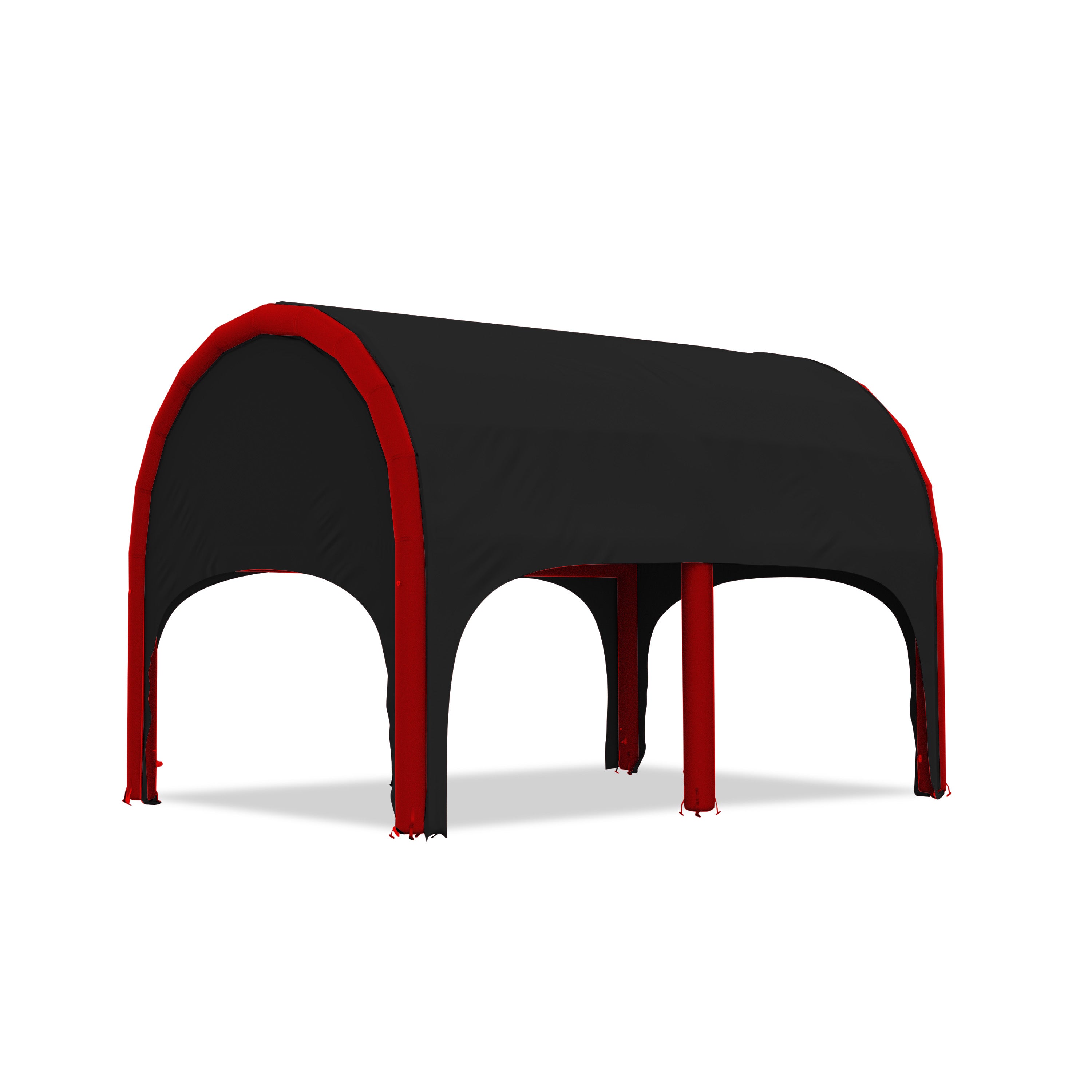 5m polaris high pressure inflatable tent with a black roof and red inflatable frame