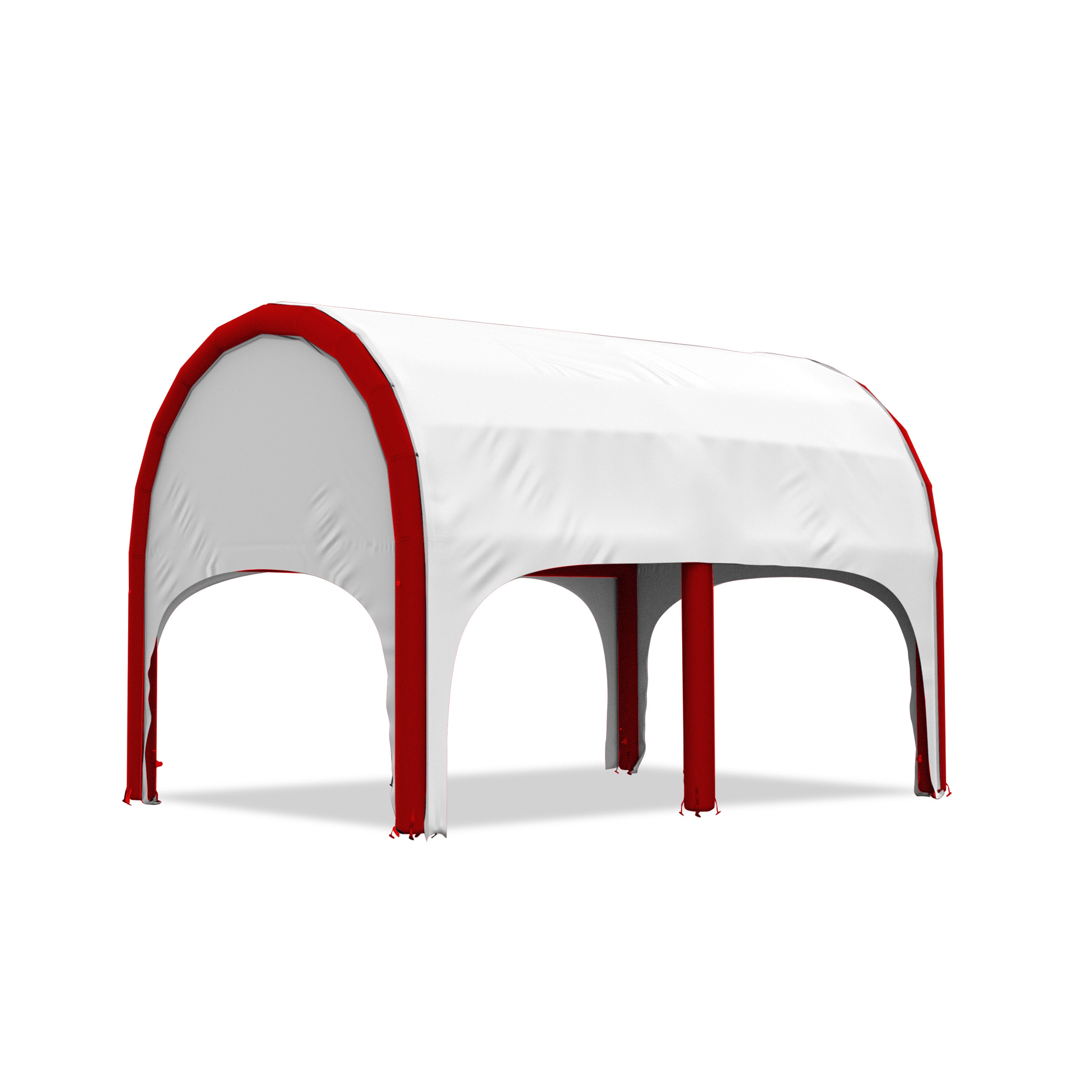 5m polaris high pressure inflatable tent with a white roof and red inflatable frame