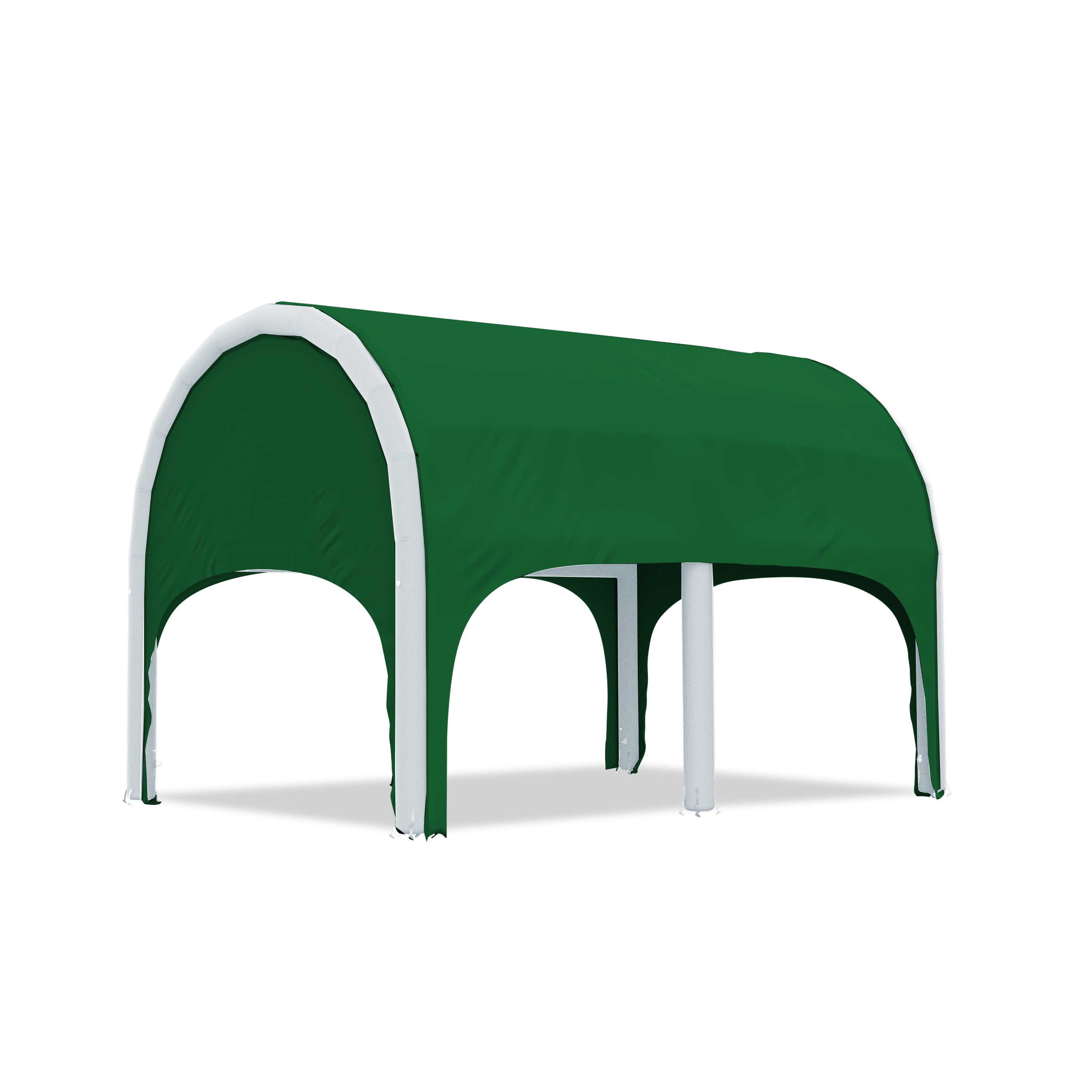 5m polaris high pressure inflatable tent with a green roof and white inflatable frame