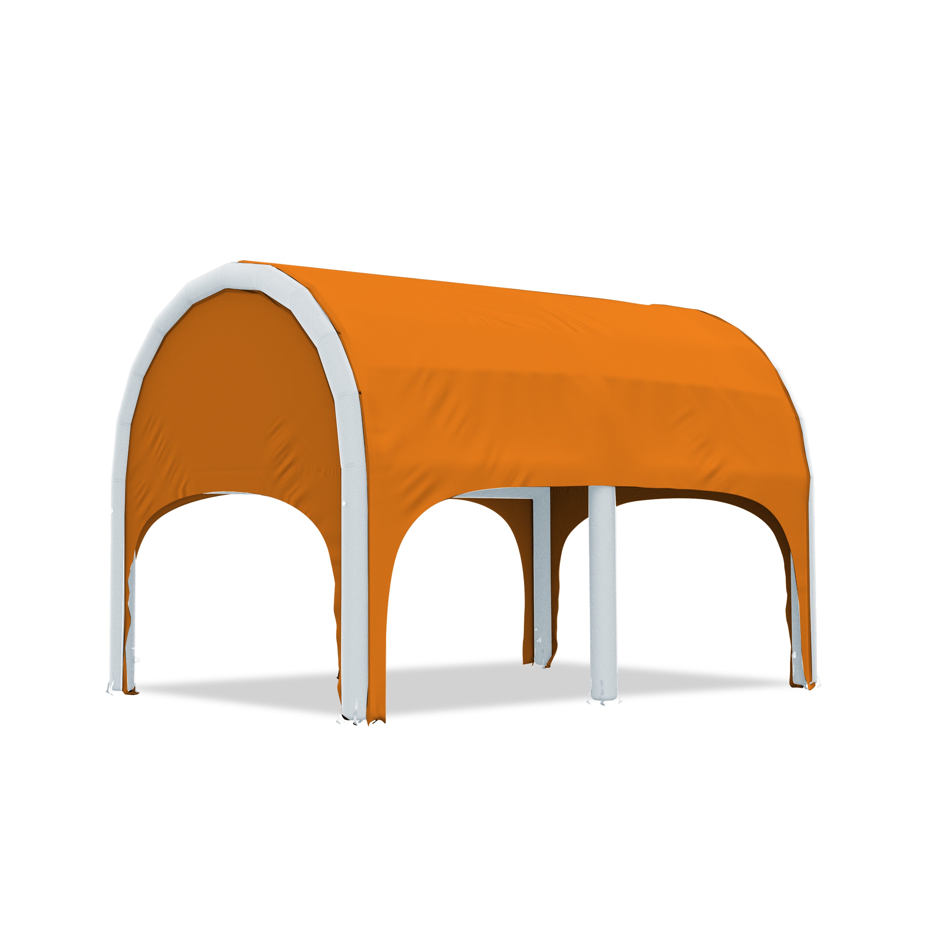 5m polaris high pressure inflatable tent with a orange roof and white inflatable frame