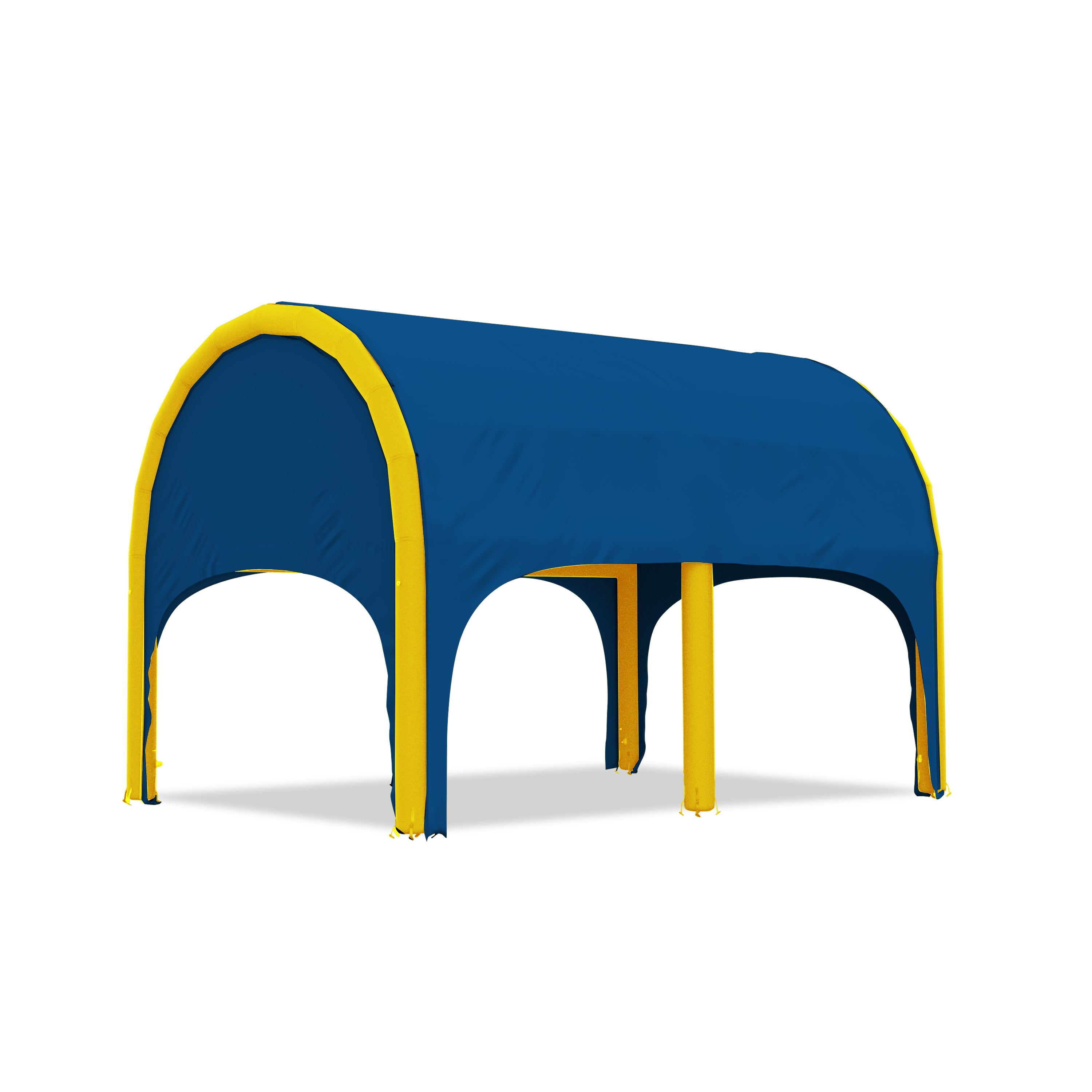 5m polaris high pressure inflatable tent with a blue roof and yellow inflatable frame
