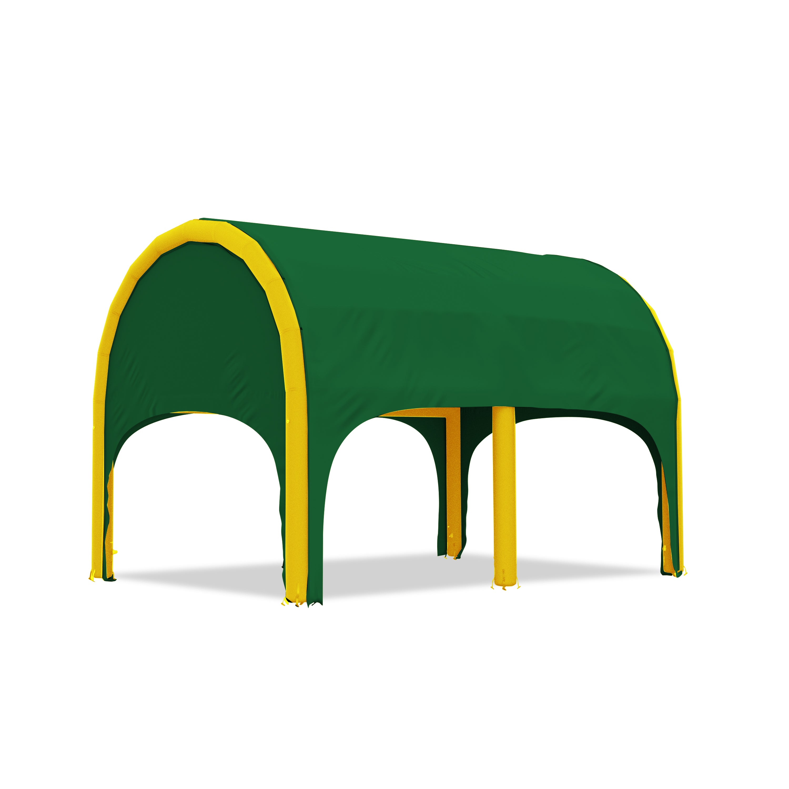 5m polaris high pressure inflatable tent with a green roof and yellow inflatable frame