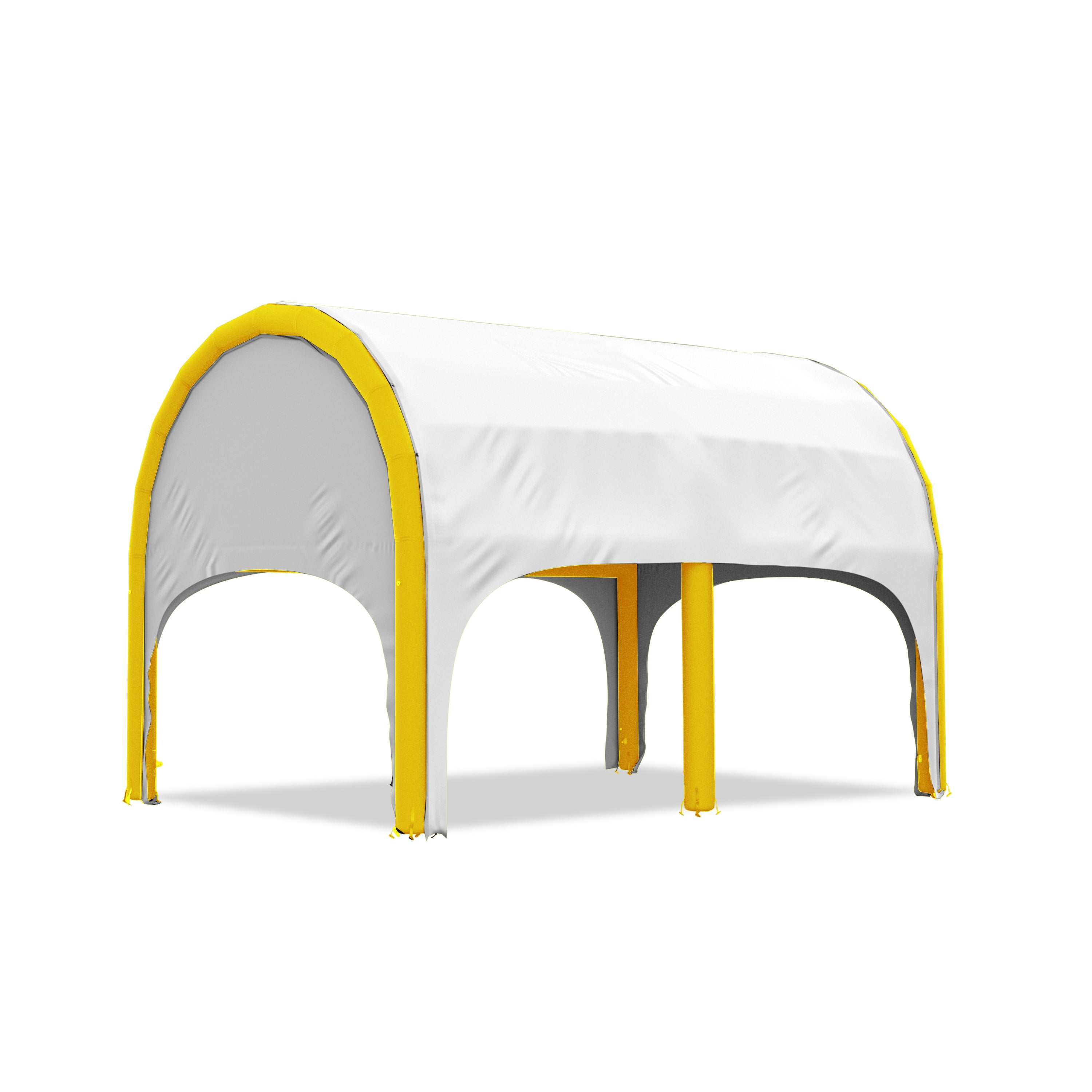 5m polaris high pressure inflatable tent with a white roof and yellow inflatable frame