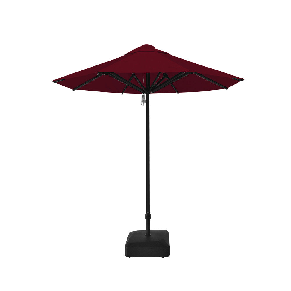 2.5m dia. Saville Octagonal Umbrellas with Burgundy Roof, Black Frame, and 45kg Water Weight