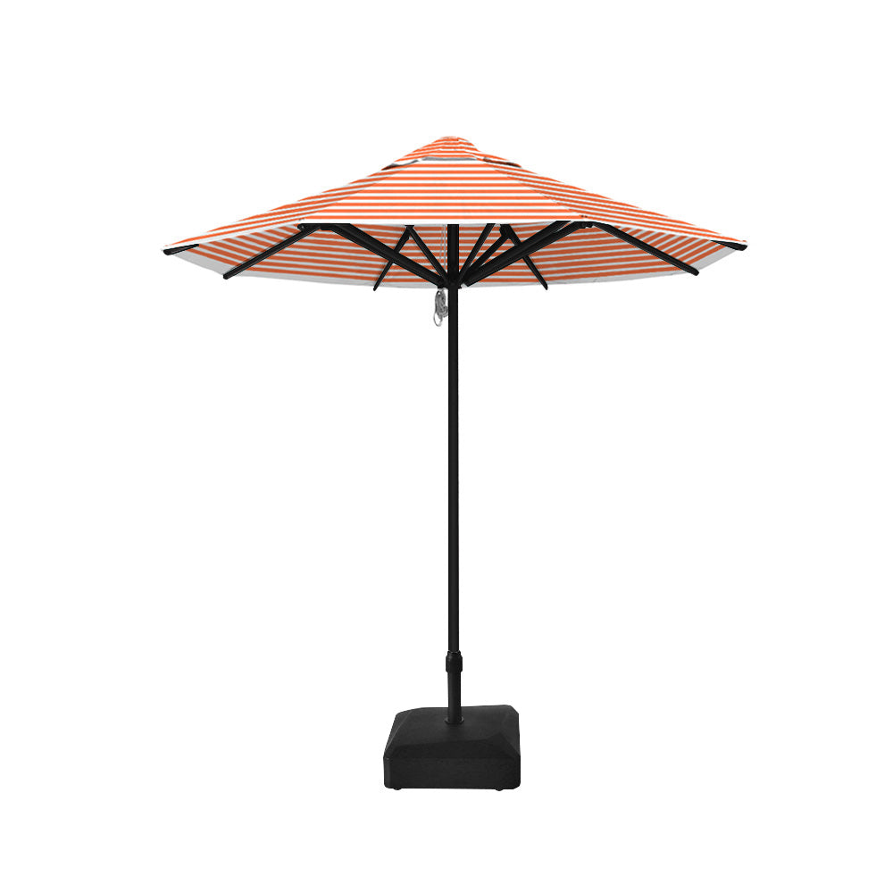 2.5m dia. Saville Octagonal Umbrellas with Orange Stripe Roof, Black Frame, and 45kg Water Weight