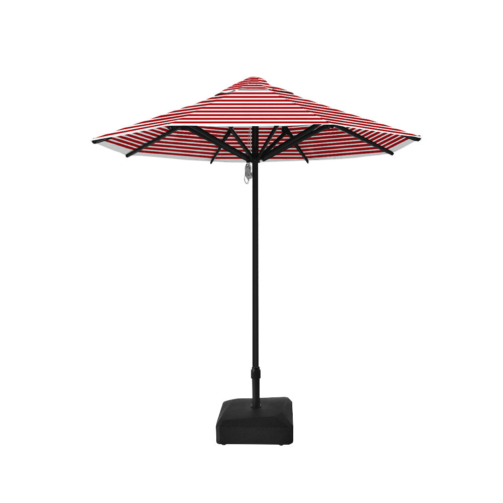 2.5m dia. Saville Octagonal Umbrellas with Red Stripe Roof, Black Frame, and 45kg Water Weight