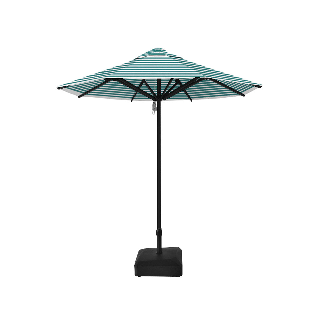 2.5m dia. Saville Octagonal Umbrellas with Turquoise Stripe Roof, Black Frame, and 45kg Water Weight