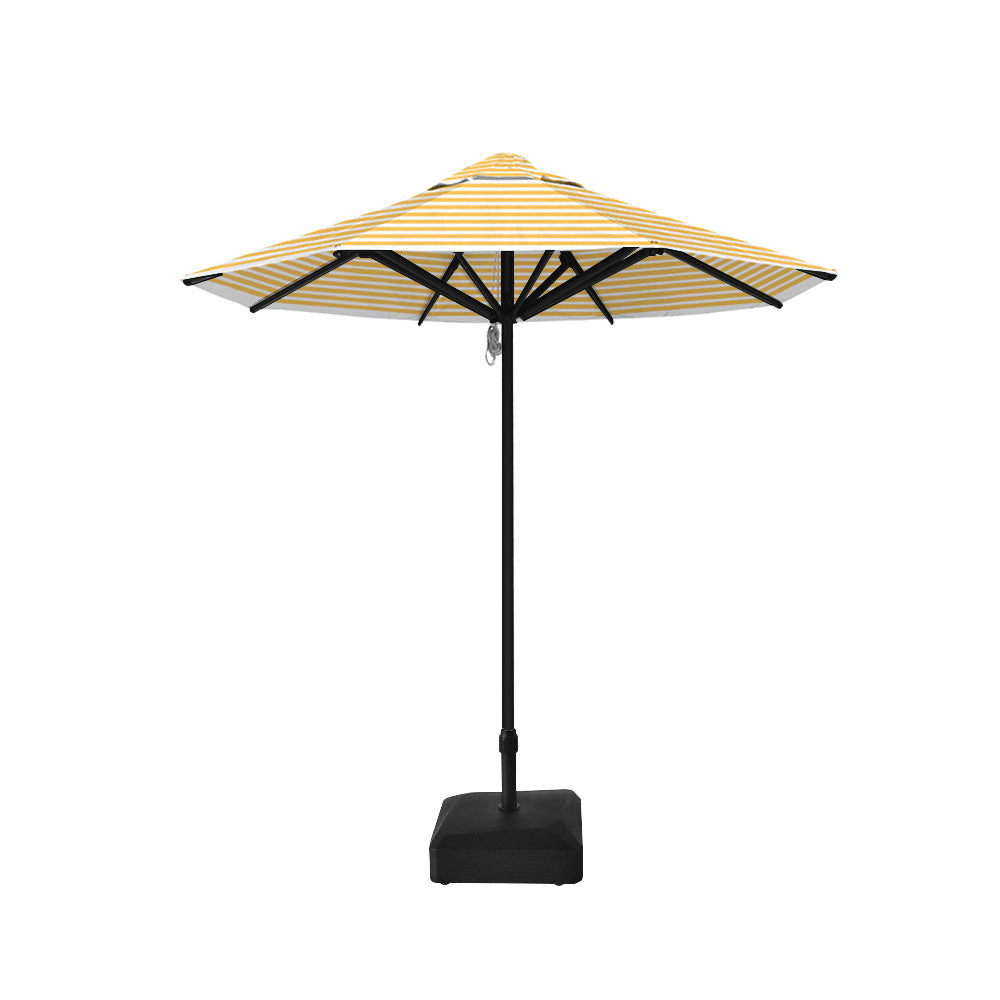 2.5m dia. Saville Octagonal Umbrellas with Yellow Stripe Roof, Black Frame, and 45kg Water Weight