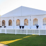 Extreme Marquees Event Deluxe Set Up with Full White Gables and Church Window Walls