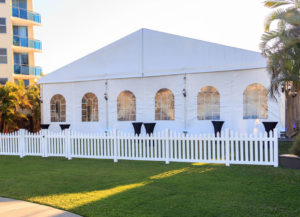 Extreme Marquees Event Deluxe Set Up with Full White Gables and Church Window Walls